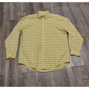 Brooks Brothers 346 Non-Iron Supima Oxford Plaid Shirt Adult Large Yellow Blue